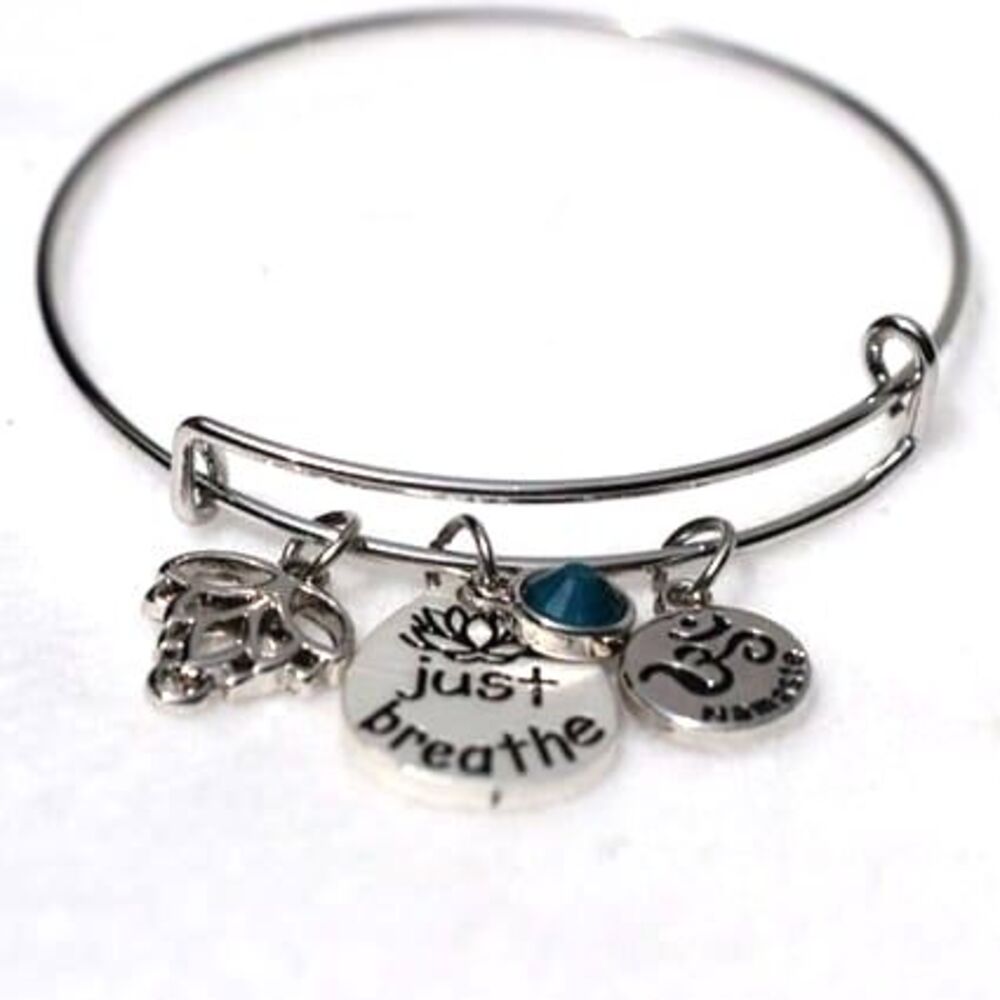 Spiritual Namaste Just Breath Sterling Silver Expandable Charm Bracelet